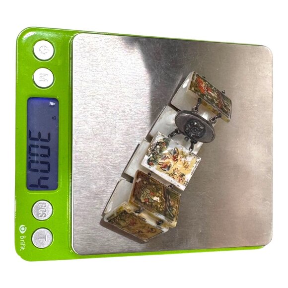 Sterling Silver & Mother of Pearl Hand Painted Panel Bracelet Birds Storyteller - Picture 7 of 16